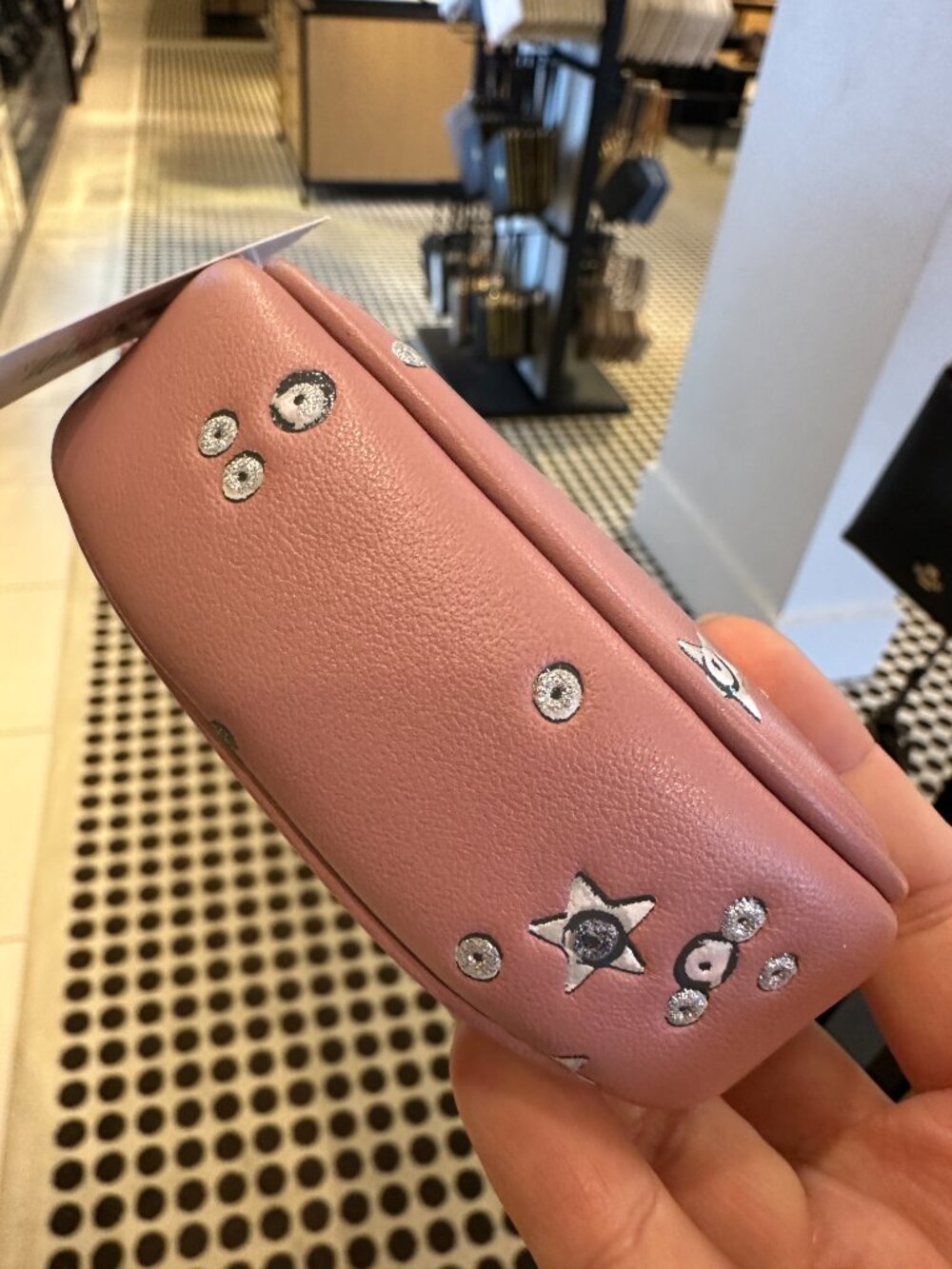 NWT! Coach CCF22 Mini Carmen Bag Charm With Star Print In Dusty Pink Silver - Picture 7 of 12